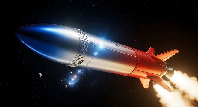 Silver rocket flying through space with flames and planets Full HD 4K Download 2025 2026