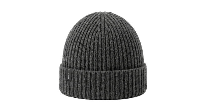 Dark grey ribbed knit beanie made from pure wool for warmth and comfort