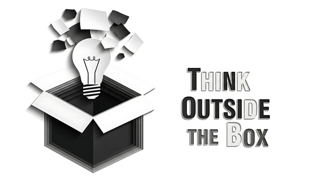Innovative Light Bulb Emerging from Open Box with Papers