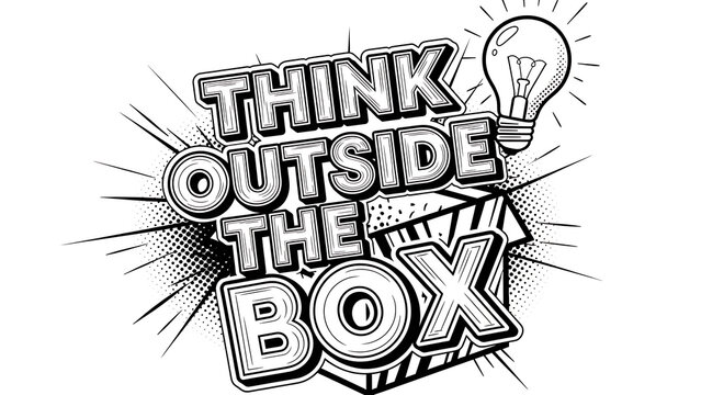 Inspirational Quote Think Outside The Box with Light Bulb Illustration