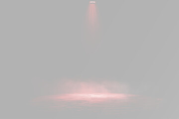 Obraz premium Red volumetric stage light glowing spotlight beam smoke fog theater concert lighting dramatic atmosphere cinematic illumination effect