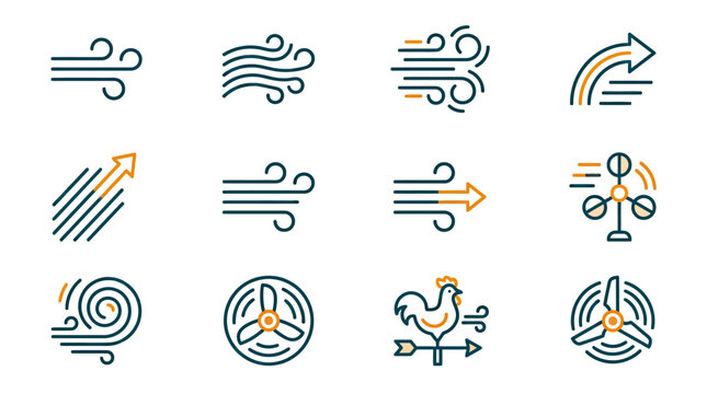 Abstract wind flow and weather symbols collection for climate and energy concepts
