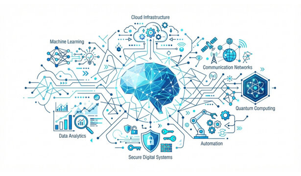 Abstract AI Technology Network Science Flat Vector Illustration
