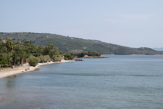 Amazing scenery by the sea in Razi beach, close to Afissos, West Pelion, central Greece