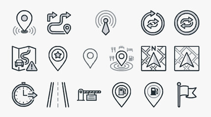 Minimalist Black and White Line Icons Set of Directional Location and Service Symbols for Web and App Design © jacu