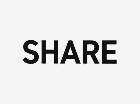 Bold black share text graphic on a light grid background