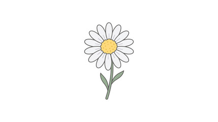 An illustration of a simple white daisy with a yellow center stands alone. © Udindin