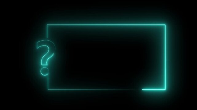 Chain Neon Question Mark and Rectangle Frame on Black Background light glow.