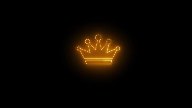 Glowing neon line green color king queen crown animated king stock video footage on black background.