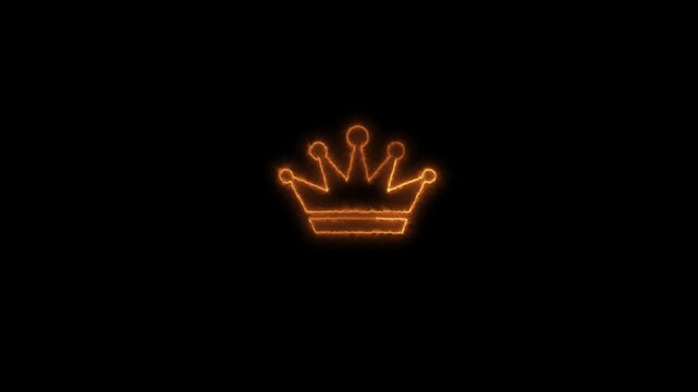 Glowing neon line green color king queen crown animated king stock video footage on black background.