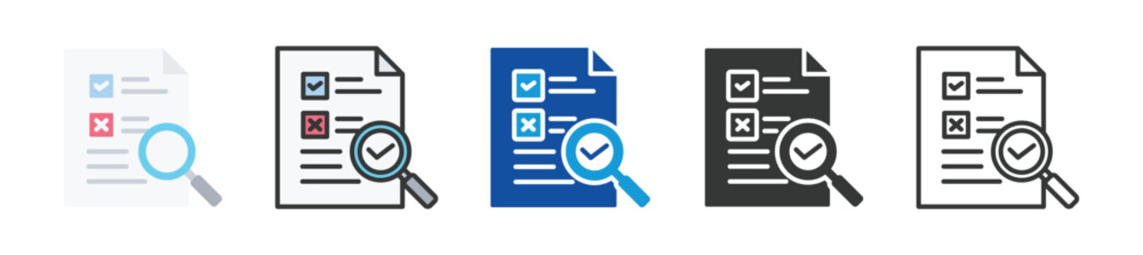 Checklist verification icon set for audit, inspection, review and quality control processes