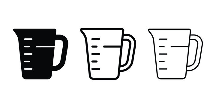 Measuring cup icon silhouette vector, bold outline and line art design