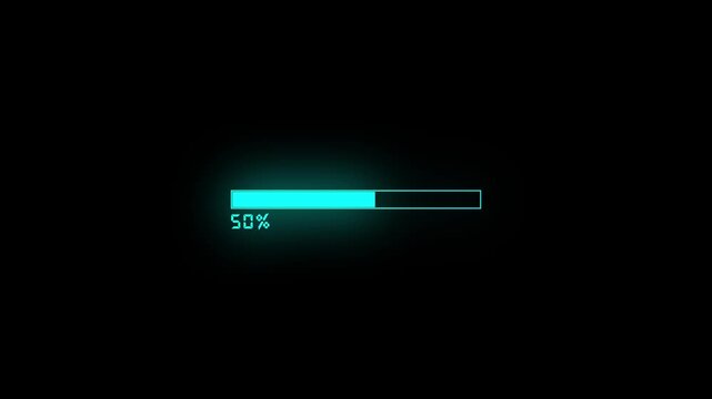 Cyan color loading bar animation,Processing 0 to 100 percent.
