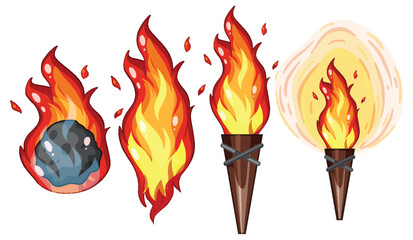 Burning Meteor and Flaming Torches Vector Illustration © brgfx
