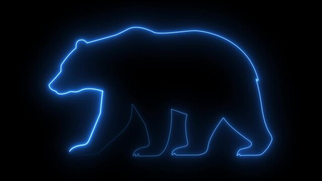 Bear Silhouette Illustration. Forest animal clipart animation on black background.