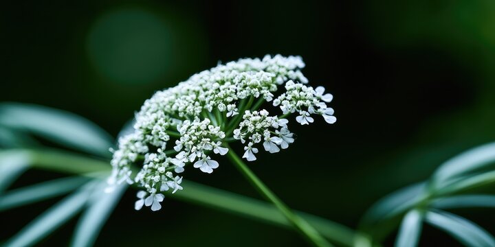 Delicate white wildflower cluster blooming in soft, natural green bokeh