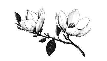 Black and white magnolia flower branch. © Ikhsan