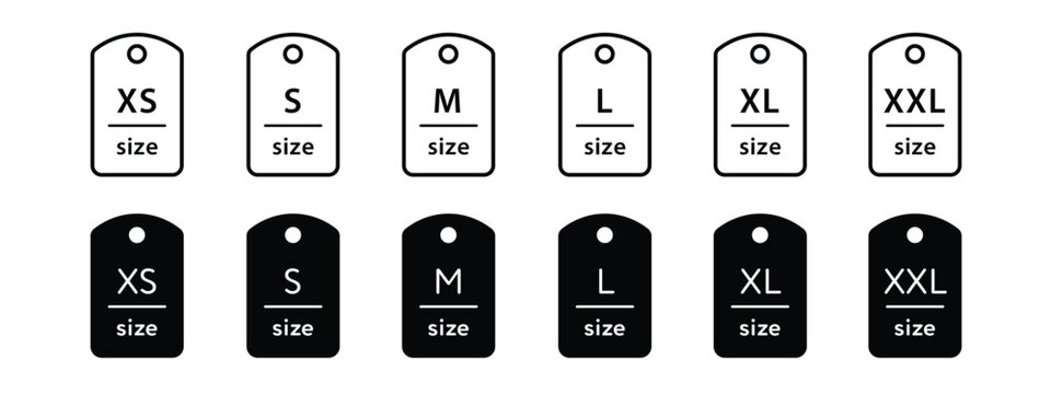 Clothing size tag collection from XS to XXL in vector illustration for apparel branding