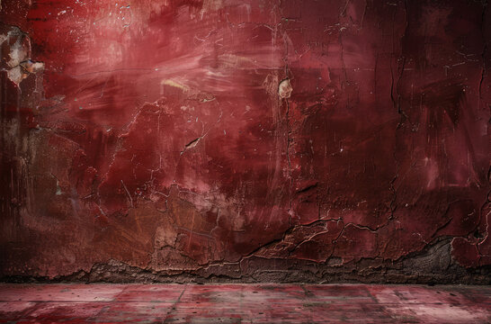 Photo of Dark red peeling wall of old abandoned industrial building. Background texture for backdrops or mapping