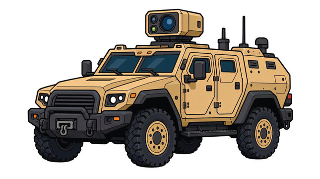 Armored Truck Illustration - Rugged Desert Vehicle with Tow Hook