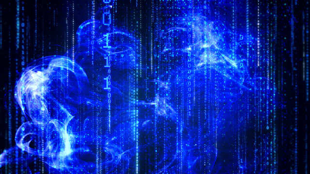 Matrix simulation with binary digits, technology background.