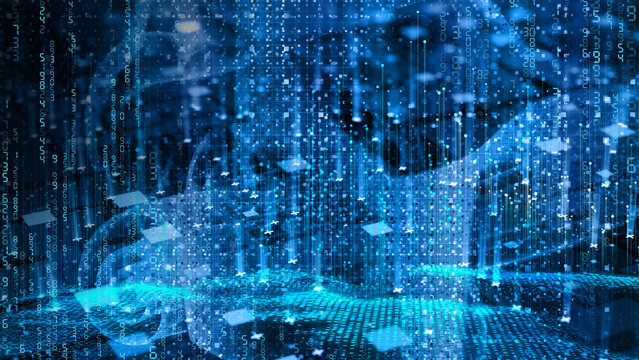 Matrix simulation with binary digits, technology background.