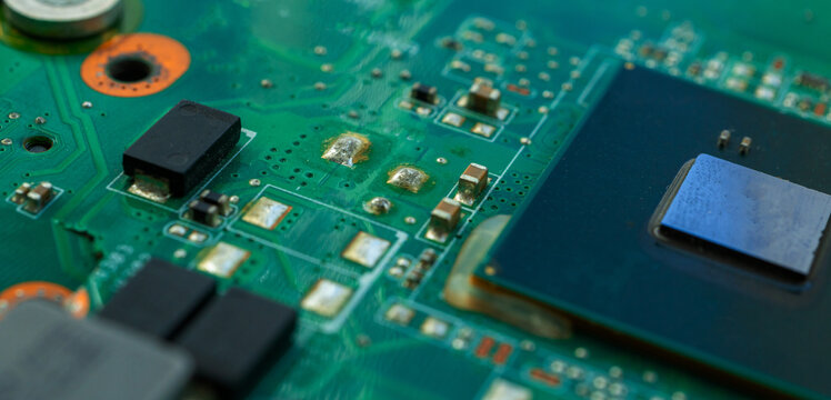 Electronic circuit board closeup, technology hardware pattern