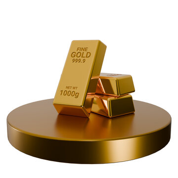 Gold Bars 1000g on Golden Podium Cylinder Stage for Financial and Wealth Concept