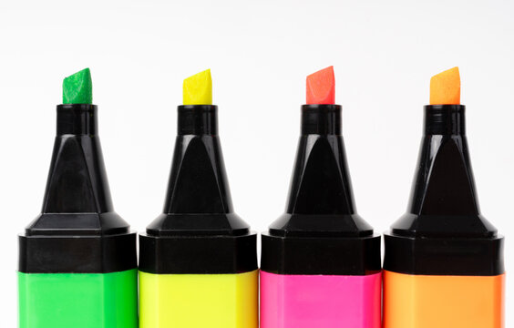 Highlight pen isolated, yellow office highlighter on white background