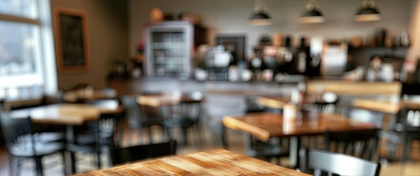 Warmly lit cafe with wooden tables and chairs, offering a cozy ambiance