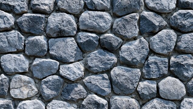 Unevenly shaped gray stones with rough textures form a dense, stacked wall