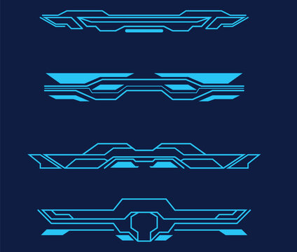 Set of four futuristic blue glowing digital interface elements for sci-fi user design projects.