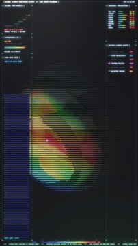 Colorful ASCII earth on a climate monitoring dashboard tracks temperature, CO2 and sea level in vertical format, a data-driven look for science and news media