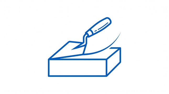Sleek bricklayer trowel finishing a brick. Masonry tool for construction work.