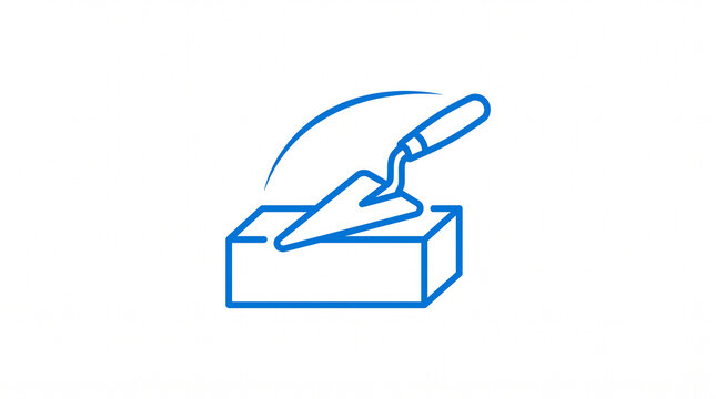 Sleek bricklayer trowel finishing a brick. Modern construction tool icon