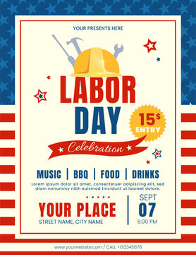 Vector invitation template for a US Labor Day celebration.