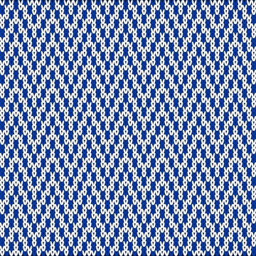 Seamless Nordic Knitting Pattern with Blue and White Chevron Waves