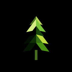 Obraz premium Geometric green tree isolated on black background minimalist style