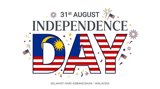 31st august independence day malaysia celebration banner isolated on white background