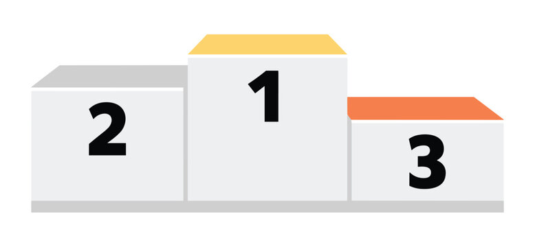 Winner's Podium: A clean, minimalist illustration of a three-tiered winner's podium for first, second, and third place. competition podium, award ceremony, achievement, victory, champion.
