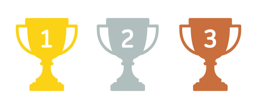 Trophy Collection: A visual representation of first, second, and third place accolades. Award ceremony, winning prize, competitive achievement, recognition icon, sporting honor.