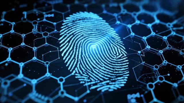 Fingerprint data security biometric identification digital network cyber protection with authentication, encryption, privacy