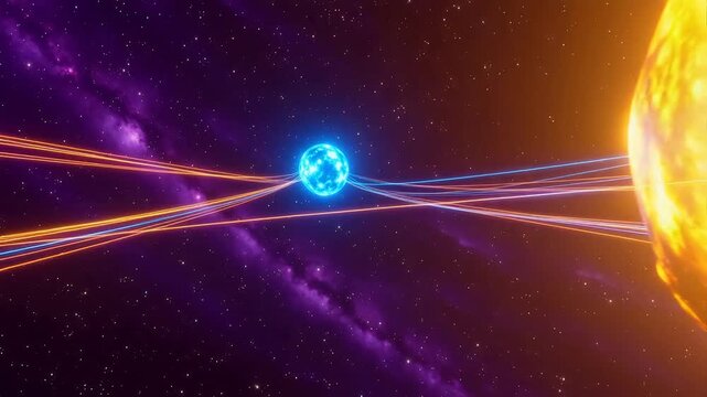 Binary path leads toward another unconnected node across vast blank space, animated in dark graph world