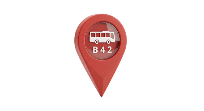 Red bus stop location marker with route number B42 displayed
