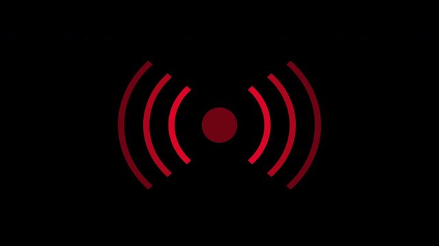A simple graphic showing red signal waves radiating outwards from a central red dot. The background is solid black, emphasizing the glowing effect of the signal.