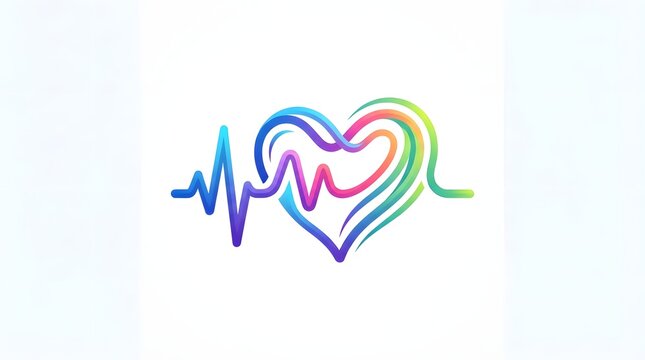 Vibrant heartbeat pulse logo with rainbow waves forms an abstract heart symbol