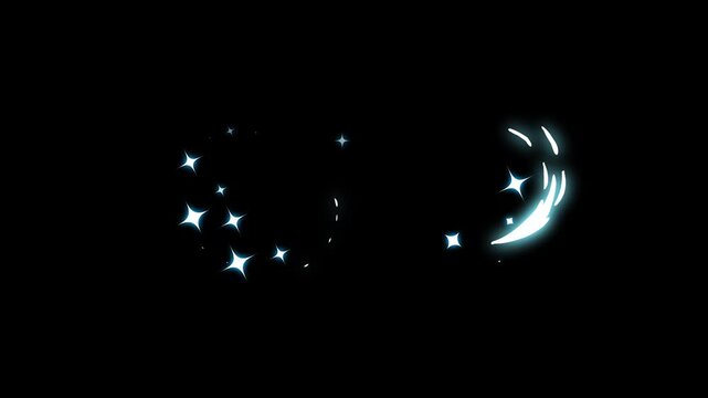 2d flash Smoke FX sparkling twinkle lights star abstract animation in alpha channel 4K. White cartoon, flat, vector, doodles style stars Blinking retro vector stars and starry night sky