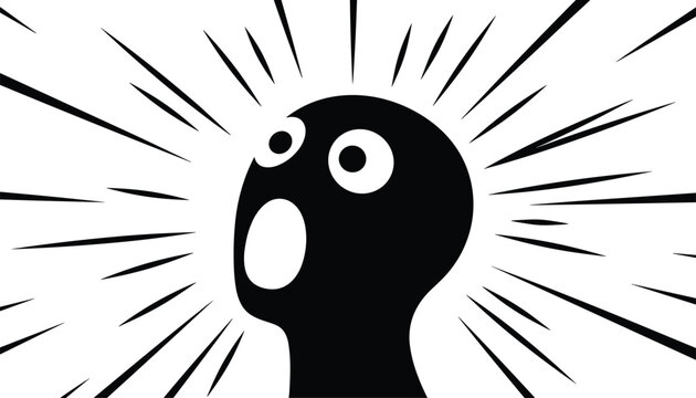 Shocked screaming silhouette face with wide open eyes and mouth, surrounded by dynamic comic style speed lines.
