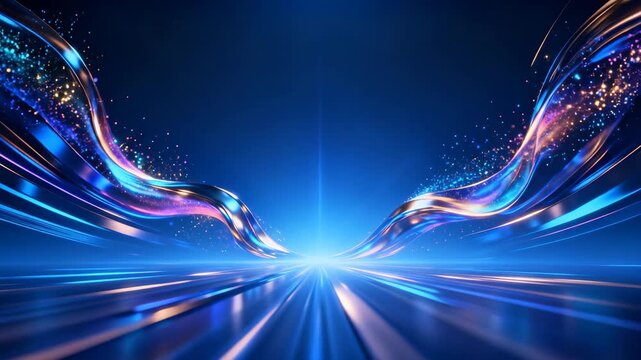 Abstract Blue Digital Light Waves Flowing Through A Futuristic Energy Tunnel Background Design