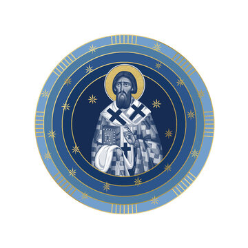 Saint Sava Serbian. Starry sky round illustration in Byzantine style isolated